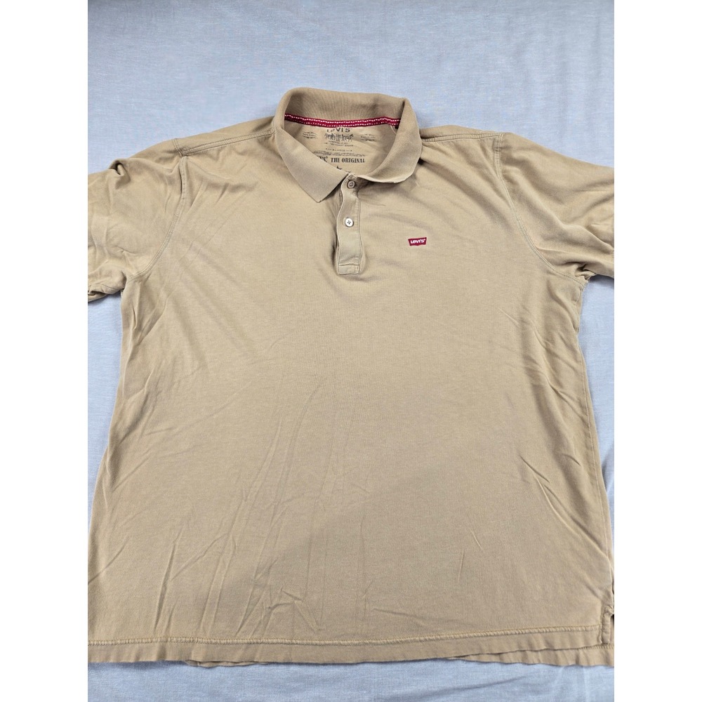Levis Mens The Original Polo Shirt Tan Khaki Cotton Short Sleeve XL Logo